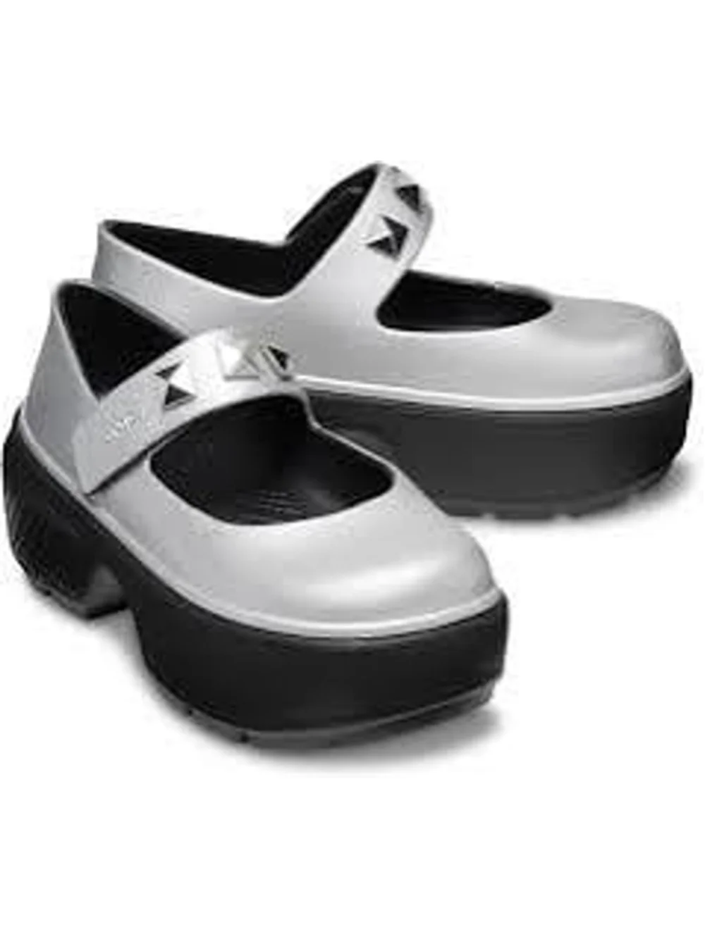 New Crocs STOMP METALLIC MARY JANE Platform Wedge Silver Shoes
